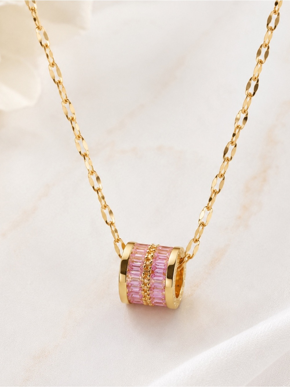 Gold Pink Crystal Elegant Necklace - LOVED Pendant Y2K - Picture 5 of 9